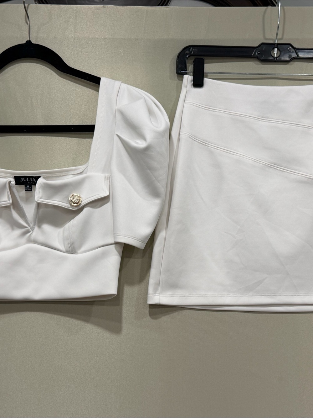 White Puff Sleeve Crop Top & Mini Skirt Set Chic Party Outfit size M